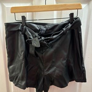 Elegant Black Faux Leather High Waist Shorts